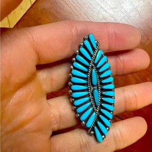 Signed Native American Sterling Silver Turquoise Ring Size ~7.5 Navajo Jewelry